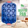 imageNutrichef 12 Cup Muffin Pan Durable and Nonstick Carbon Steel Bake Pan with Silicone Handles Kitchen Essential Cupcake Pan Stain Resistant Easy Clean PFOA PFOS PTFE Free 1622 x 1043Blue