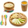 imageNutrichef Baby and Toddler 3 compartment plate bowl and spoon feeding set silicon suction Nontoxic all natural Bamboo baby food plate with silicon bibplate  bowl  cup and spoon feeding set