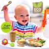 imageNutrichef Baby and Toddler 3 compartment plate bowl and spoon feeding set silicon suction Nontoxic all natural Bamboo baby food plate with silicon bibplate  bowl  cup and spoon feeding set
