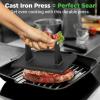 imageNutrichef Cast Iron Grill Press  HeavyDuty Griddle Press with Wooden Handle Speeds Up Cooking Time on Steak Burger Patty Meats Bacon Quesadillas ampamp More Leave an Attractive Mark on Any Meat