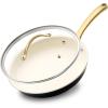 imageNutriChef 10Inch Professional Ceramic Frying Pan With Lid  Medium Skillet with Golden Titanium Handle NonStick Ceramic Coating StainResistant Easy to Clean Ideal for Home Cooking10 Frying Pan