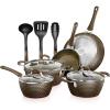 imageNutriChef 11Piece Kitchen Cookware Set NonStick Pots and Pans EasytoClean Kitchen Utensils Set with Ceramic Coating for Home Cooking Induction Safe Diamond PatternCoffee
