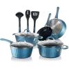 imageNutriChef 11Piece Kitchen Cookware Set NonStick Pots and Pans EasytoClean Kitchen Utensils Set with Ceramic Coating for Home Cooking Induction Safe Diamond PatternBlue