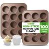 imageNutriChef 12 Cup Nonstick Muffin Pans for Cupcakes 2Piece Cupcake Mould NonToxic Carbon Steel Stackable Cup Cake Tray Dishwasher Safe Easy Release Easy clean  GoldGold