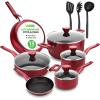 imageNutriChef 13 Pcs Nonstick Kitchen Cookware PFOAPFOSFree Heat Resistant Kitchenware Set wSaucepan Frying Pans Cooking Pots Casserole Lids ampamp Utensils Brown NCCWA13BRRed