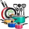 imageNutriChef 15Piece Non Stick Kitchen Cookware Set PFOAPFOSFree Colorful Heat Resistant Lacquer wSaucepot Frying Pans Oven Pot Lids 5 Utensil  NCCWCOR15NCCWCOR15  assorted