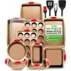 imageNutriChef 15Piece Nonstick Bakeware Set w Baking Utensils  Premium Oven Safe Baking Pans with Silicone Handles Easy Clean Dishwasher Safe Tray Set for Cakes Muffins Bread Cookies ampamp RoastingGold