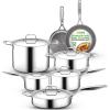 imageNutriChef 16Piece Premium Stainless Steel Cookware Set  TriPly Construction Induction Compatible Stylish Design with Golden Handles Includes Pots Ceramic Coated Fry Pans and UtensilsStainless steel
