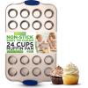 imageNutriChef 24 Cup Mini Muffin Non Stick Baking Pan Attractive Gold Carbon Steel Bake Pan with Blue Silicone Handles Commercial Grade Restaurant Quality Metal Bakeware Compatible with Model NCSBSG60