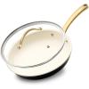 imageNutriChef 8Inch Professional Ceramic Frying Pan With Lid  Small Skillet with Golden Titanium Handle NonStick Ceramic Coating StainResistant Easy to Clean Ideal for Home Cooking