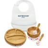 imageNutriChef Baby and Toddler 3 compartment plate bowl and spoon feeding set silicon suction Nontoxic all natural Bamboo baby food plate with silicon bib Star