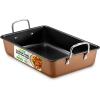 imageNutriChef Deep Roasting Pan with Wire Handles  Premium Nonstick Carbon Steel Baking Dish MultiUse Bakeware for Turkey Chicken Lasagna ampamp Casserole  Easy to Clean Brown  15quot x 10quot x 37quot