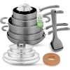 imageNutriChef Kitchenware Cookware NonStick Pans and Pots with foldable Knob Space Saving Stackable Nylon Tools Induction Base Brown 17Pc SetGray