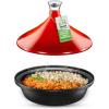 imageNutriChef Moroccan Tagine Pot for Cooking  Premium Cast Iron Cooking Pot with Stainless Steel Knob and Red ConeShaped Porcelain Enameled Lid  116quot Width 275 QtRed
