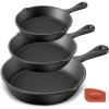 imageNutriChef PreSeasoned Cast Iron Skillet Pans  3 Pieces Kitchen Frying Pan Nonstick Cookware Set wDrip Spout  Includes Scraper  Electric Stovetop Induction Gas Range Ceramic  NutriChef NCCI76
