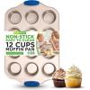 imageNutrichef 12 Cup Muffin Pan Durable and Nonstick Carbon Steel Bake Pan with Silicone Handles Kitchen Essential Cupcake Pan Stain Resistant Easy Clean PFOA PFOS PTFE Free 1622 x 1043Gold