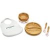 imageNutrichef Baby and Toddler 3 Compartment Plate Bowl and Spoon Feeding Set Silicon Suction NonToxic All Natural Bamboo Baby Food Plate with Silicon Bib