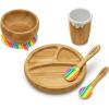 imageNutrichef Baby and Toddler 3 compartment plate bowl and spoon feeding set silicon suction Nontoxic all natural Bamboo baby food plate with silicon bibplate  bowl  cup and spoon feeding set
