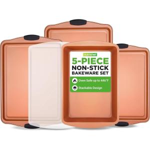 imageNutriChef 10Piece Nonstick Baking Pans Set  Bakeware Sets for Cookies Cakes ampamp Roasting  Bakeware Includes Cookie Sheet Muffin Pan Cake Pan ampamp Pizza Pans5 Piece Set