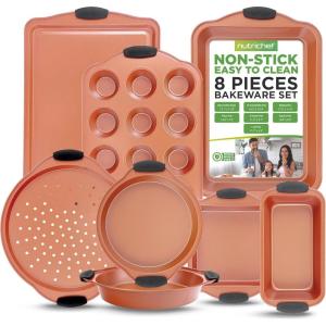imageNutriChef 10Piece Oven Baking Pans Set  Deluxe Carbon Steel Bakeware Set with Nonstick Gray Coating Inside and Out Dishwasher Safe ampamp PFOA PFOS PTFE FreeCopper