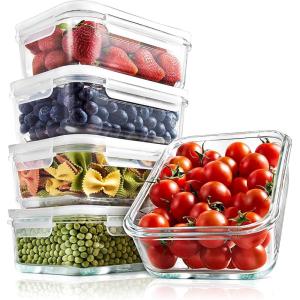 imageNutriChef 10Piece Superior Glass Food Storage Containers Set 5 Containers  5 Locking LidsStackable Mealprep Design BPAfree Airtight Clear Locking lids with Vent Lids ampamp Air Hole BlueTransparent