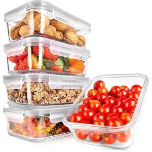 imageNutriChef 10Piece Superior Glass Food Storage Containers Set 5 Containers  5 Locking LidsStackable Mealprep Design BPAfree Airtight Clear Locking lids with Vent Lids ampamp Air Hole BlueGray