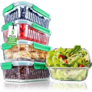 imageNutriChef 10Piece Superior Glass Food Storage Containers Set 5 Containers  5 Locking LidsStackable Mealprep Design BPAfree Airtight Clear Locking lids with Vent Lids ampamp Air Hole BlueWave