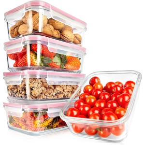 imageNutriChef 10Piece Superior Glass Food Storage Containers Set 5 Containers  5 Locking LidsStackable Mealprep Design BPAfree Airtight Clear Locking lids with Vent Lids ampamp Air Hole BlueRed