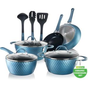 imageNutriChef 11 Pc Pots and Pans Set Non Stick Cookware with Ceramic Coating Ergonomic Handles Induction Ready Includes Saucepan Dutch Oven Large ampamp Small Fry Pans Royal BlueRoyal Blue