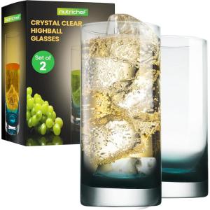 imageNutriChef 125oz Highball Drinking Glasses  Set of 2 Heavy Base Tall Tumbler Clear Glassware for Water Wine Beer Liquor Gin Cocktail Whiskey Juice Iced Coffee Mixed Drinks Dishwasher Safe2 Piece