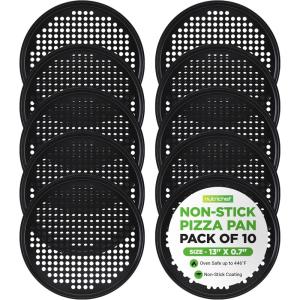 imageNutriChef 128 Inch Nonstick Pizza Pan for Oven  Carbon Steel Pizza Baking Tray with Airflow Holes  Premium Bakeware for Fresh ampamp Frozen Pizza Dishwasher Safe  Gray10 Pack