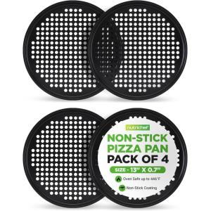 imageNutriChef 128 Inch Nonstick Pizza Pan for Oven  Carbon Steel Pizza Baking Tray with Airflow Holes  Premium Bakeware for Fresh ampamp Frozen Pizza Dishwasher Safe  Gray4 Pack