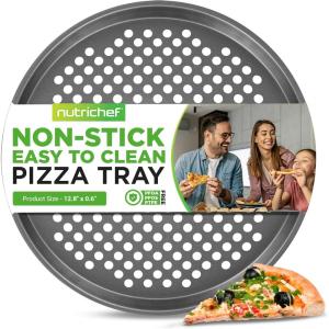 imageNutriChef 128 Inch Nonstick Pizza Pan for Oven  Carbon Steel Pizza Baking Tray with Airflow Holes  Premium Bakeware for Fresh ampamp Frozen Pizza Dishwasher Safe  Gray1 Pack