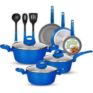imageNutriChef 12Pc Blue Nonstick Cookware Set  Professional Pots ampamp Pans with Durable Coating All Cooktops Compatible Including InductionBlue
