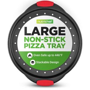 imageNutriChef 13Inch Nonstick Pizza Tray  Round Carbon Steel NonStick Pizza Pan with Perforated Holes Premium Bakeware Pizza Screen with Silicone Grip Handles Dishwasher Safe  NCBPIZ11 Pack
