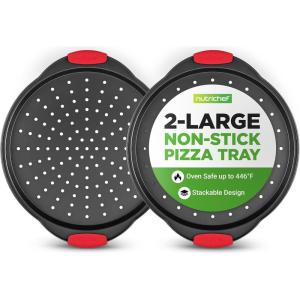 imageNutriChef 13Inch Nonstick Pizza Tray  Round Carbon Steel NonStick Pizza Pan with Perforated Holes Premium Bakeware Pizza Screen with Silicone Grip Handles Dishwasher Safe  NCBPIZ12 Pack