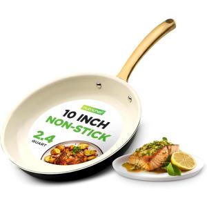 imageNutriChef 14Inch Professional Ceramic Frying Pan  ExtraLarge Skillet with Golden Titanium Handle NonStick Ceramic Coating StainResistant Easy to Clean Ideal for Home Cooking10 Frying Pan