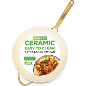 imageNutriChef 14Inch Professional Ceramic Frying Pan  ExtraLarge Skillet with Golden Titanium Handle NonStick Ceramic Coating StainResistant Easy to Clean Ideal for Home Cooking14 Frying Pan
