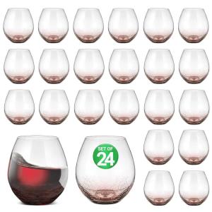 imageNutriChef 19 Ounce Stemless Wine Glasses For Red or White Wine Set of 4 For Party And Gifting Clear LeadFree and Ice Crack Design12 Packs of 2 Glasses