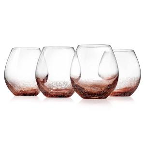 imageNutriChef 19 Ounce Stemless Wine Glasses For Red or White Wine Set of 4 For Party And Gifting Clear LeadFree and Ice Crack Design4 Glasses
