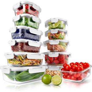 imageNutriChef 24pcs Glass Food Storage Containers 12 Stackable Heavy Duty Meal Prep Containers w 12 Airtight Lids Microwave Freezer ampamp Dishwasher Safe for Food Snacks Fruit ampamp More BlueWhite