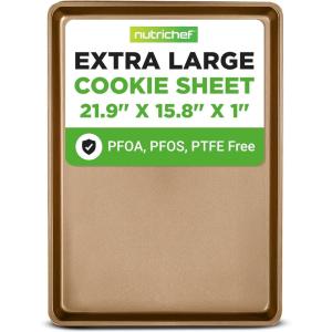 imageNutriChef 2Piece XL Mega Cookie Sheet Baking Pans Set  22quot x 16quot Extra Large Nonstick Carbon Steel Oven Baking Tray Pans Stackable Bakeware Black  NCLGBP16Gold