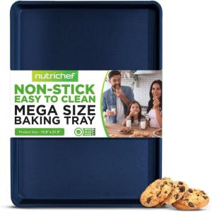 imageNutriChef 2Piece XL Mega Cookie Sheet Baking Pans Set  22quot x 16quot Extra Large Nonstick Carbon Steel Oven Baking Tray Pans Stackable Bakeware Black  NCLGBP16Blue Diamond