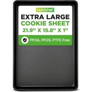 imageNutriChef 2Piece XL Mega Cookie Sheet Baking Pans Set  22quot x 16quot Extra Large Nonstick Carbon Steel Oven Baking Tray Pans Stackable Bakeware Black  NCLGBP16Black