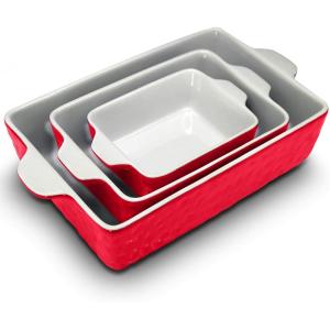 imageNutriChef 3Piece Ceramic Casserole Dish for Oven  Premium Lasagna Baking Pans w Nonstick Coating ampamp BuiltIn Handles  Dishwasher ampamp Microwave Safe  14quot x 8quot 10quot x 6quot 7quot x 5quot  RedRed