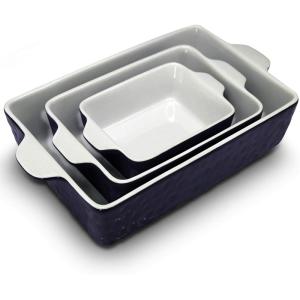 imageNutriChef 3Piece Ceramic Casserole Dish for Oven  Premium Lasagna Baking Pans w Nonstick Coating ampamp BuiltIn Handles  Dishwasher ampamp Microwave Safe  14quot x 8quot 10quot x 6quot 7quot x 5quot  RedRoyal Blue
