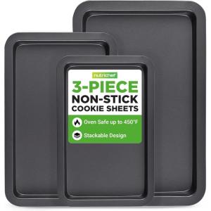 imageNutriChef 3Piece NonStick Cookie Sheets for Baking  Heavy Duty Steel Baking Sheet Pans for Toasters ampamp Oven  Small Medium ampamp Large Size Baking Trays  PFOS PFOA PTFEFree Nonstick CoatingOne Size