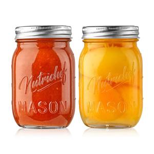 imageNutriChef 4Pack 16 oz Mason Jars with Lids  Thick Glass Canning Jars with Stainless Steel Lids  Ideal for DIY Spices Meal Prep Overnight Oats Jelly Jam Honey Candles Crafts ampamp More2 Pack