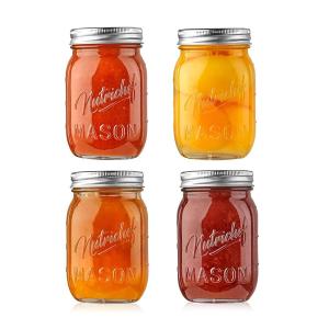 imageNutriChef 4Pack 16 oz Mason Jars with Lids  Thick Glass Canning Jars with Stainless Steel Lids  Ideal for DIY Spices Meal Prep Overnight Oats Jelly Jam Honey Candles Crafts ampamp More4 Pack