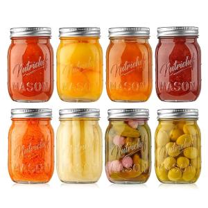imageNutriChef 4Pack 16 oz Mason Jars with Lids  Thick Glass Canning Jars with Stainless Steel Lids  Ideal for DIY Spices Meal Prep Overnight Oats Jelly Jam Honey Candles Crafts ampamp More8 pack